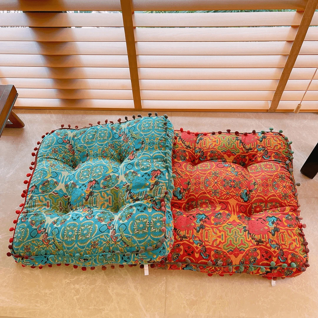 荷兰绒民族风流苏圆球复古卧室加厚多彩布艺软包榻榻米坐垫