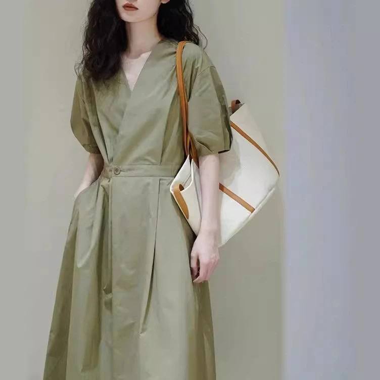 2024新款网红爆款法式高端精致质感高级感绿色连衣裙子女夏季长裙