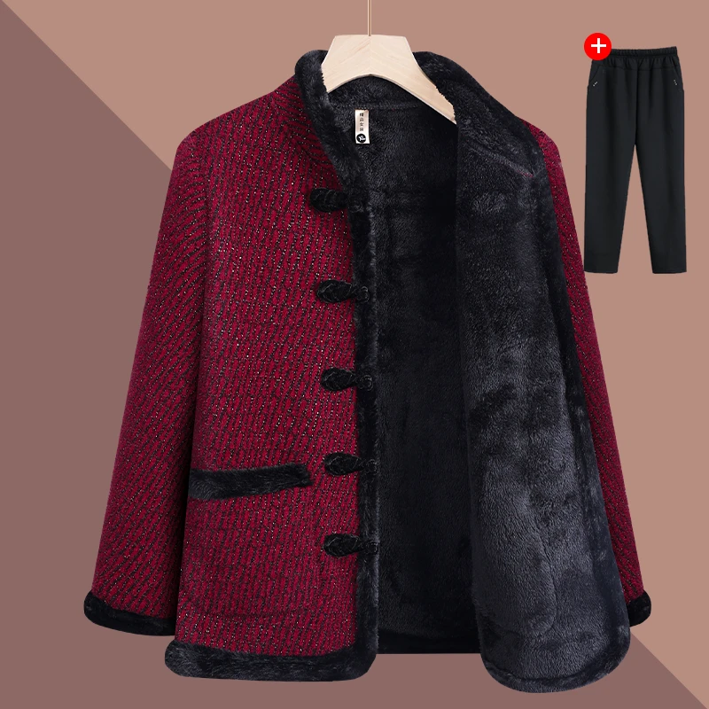 妈妈装秋冬加绒加厚短外套女中老年人冬季棉衣奶奶装唐装上衣服