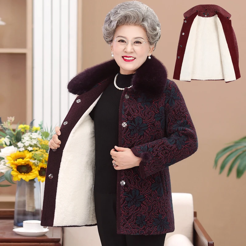 奶奶中老年人女装冬装外套加绒加厚老人妈妈太太衣服大衣70岁婆婆