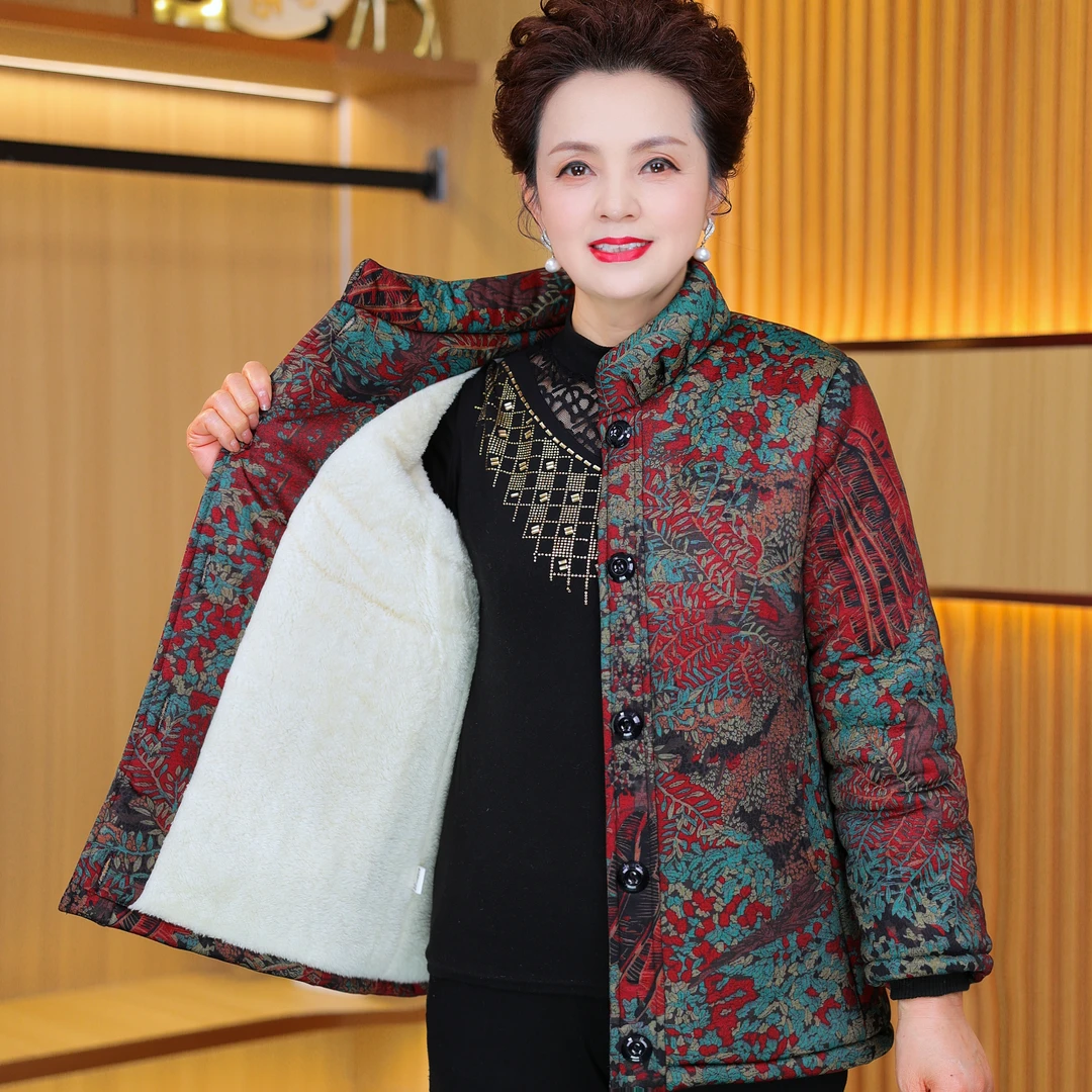 奶奶冬装加绒加厚棉服外套60岁70中老年人妈妈装棉衣80老太太棉袄