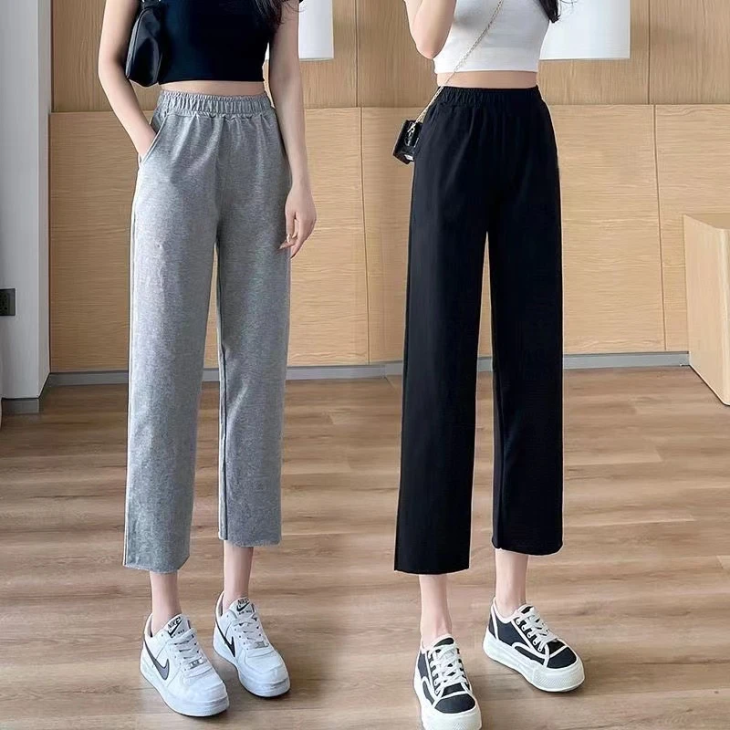 春秋款高腰宽松显瘦九分裤小个子七分裤新款学生休闲运动八分裤女