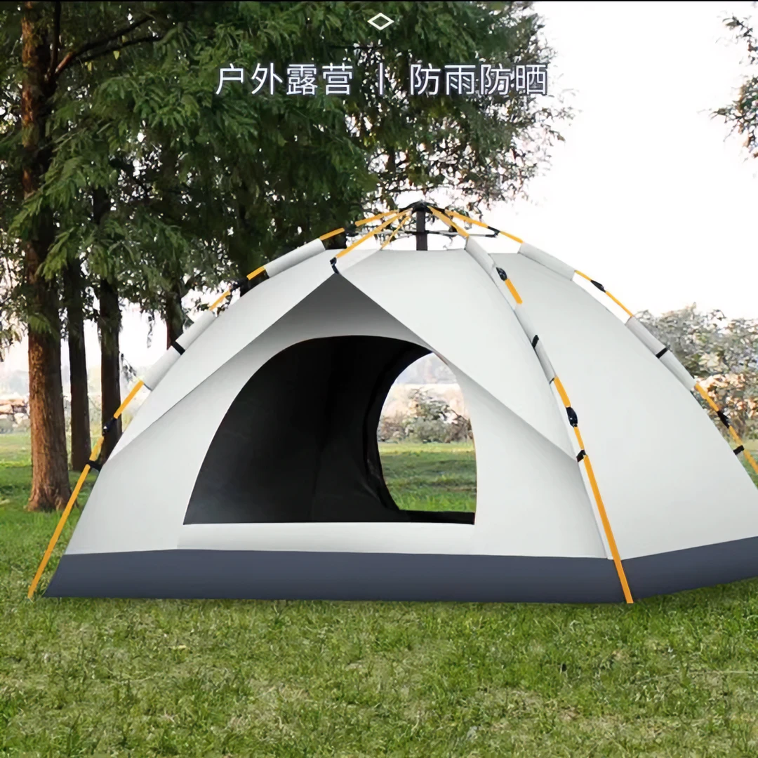 全自动户外帐篷3-4人防雨防晒带网纱露营帐篷 单层家庭遮阳棚