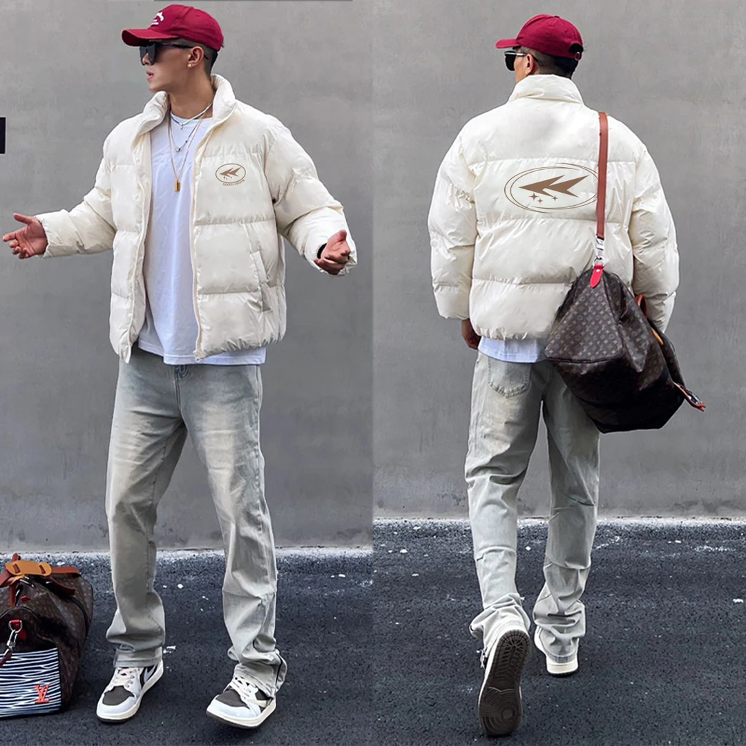 美式简约字母印花立领面包棉服男冬季潮牌宽松休闲加厚款棉衣外套