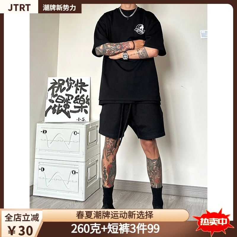 美式休闲vibe基础款百搭纯色五分短裤男夏季高街抽绳直筒运动裤子