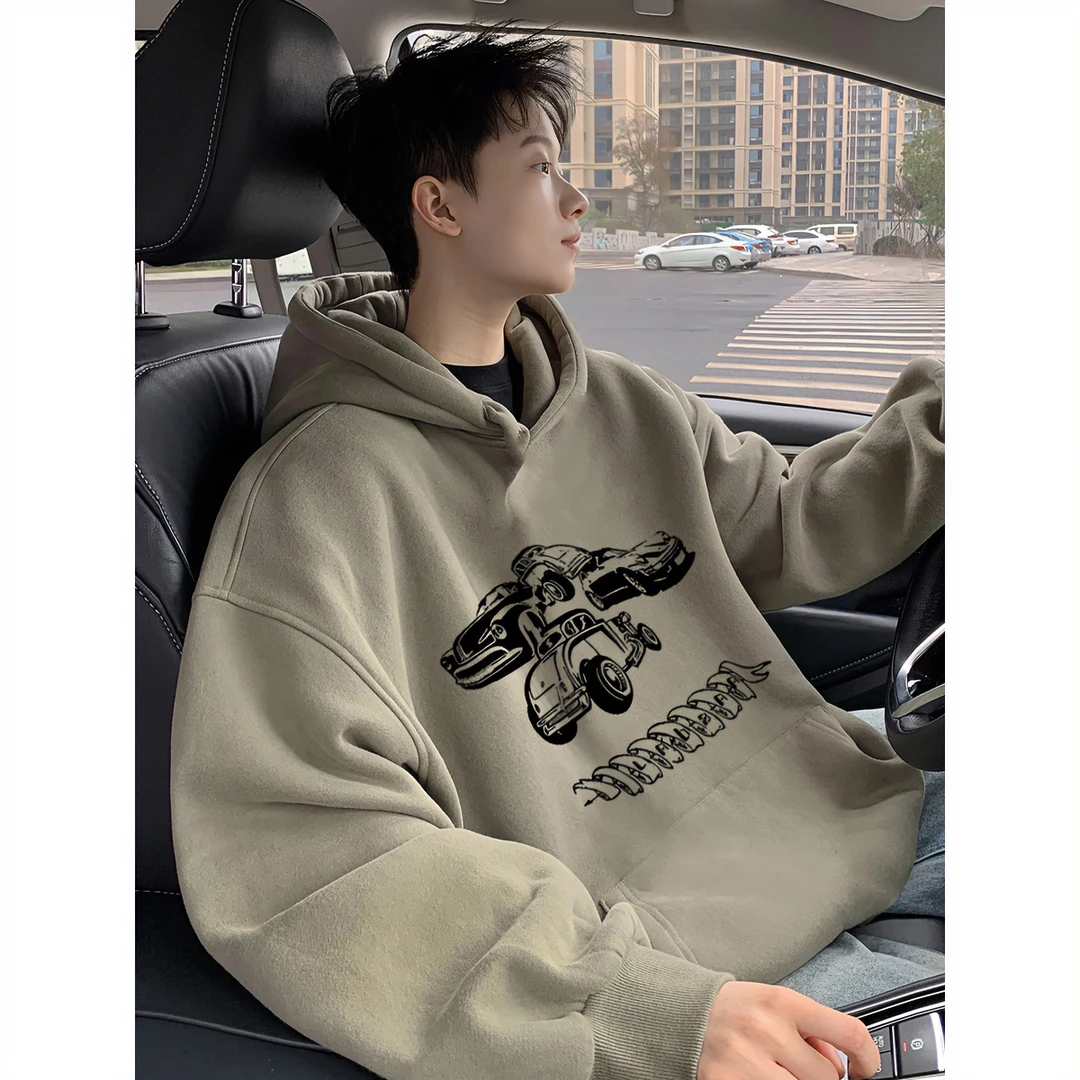 hiphop高街汽车印花连帽卫衣男秋冬潮牌美式加厚潮牌外套上衣ins