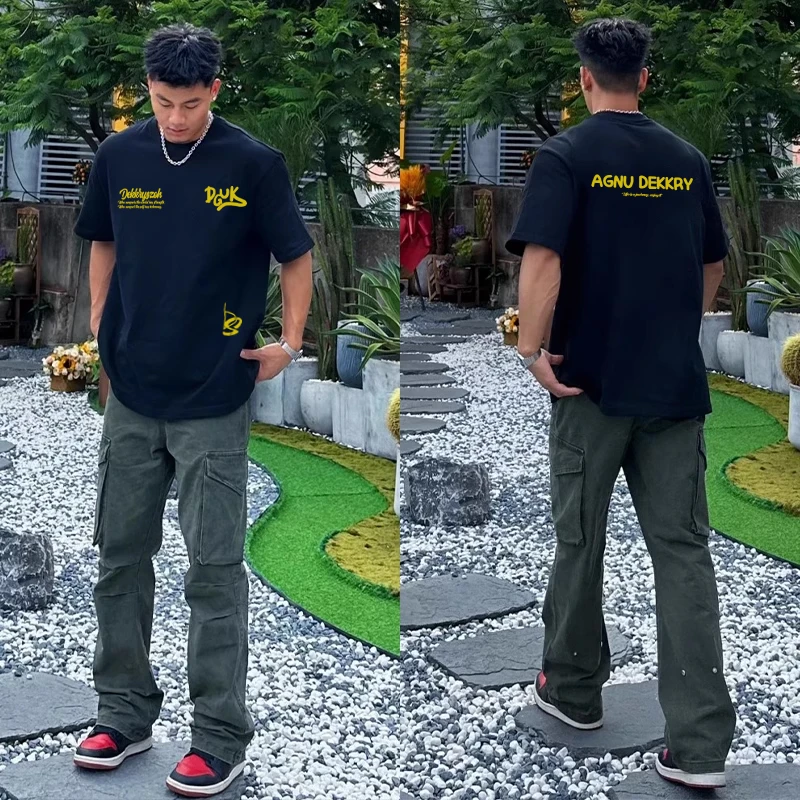 美式高街字母印花纯棉短袖T恤男夏季ins潮牌宽松休闲情侣打底上衣