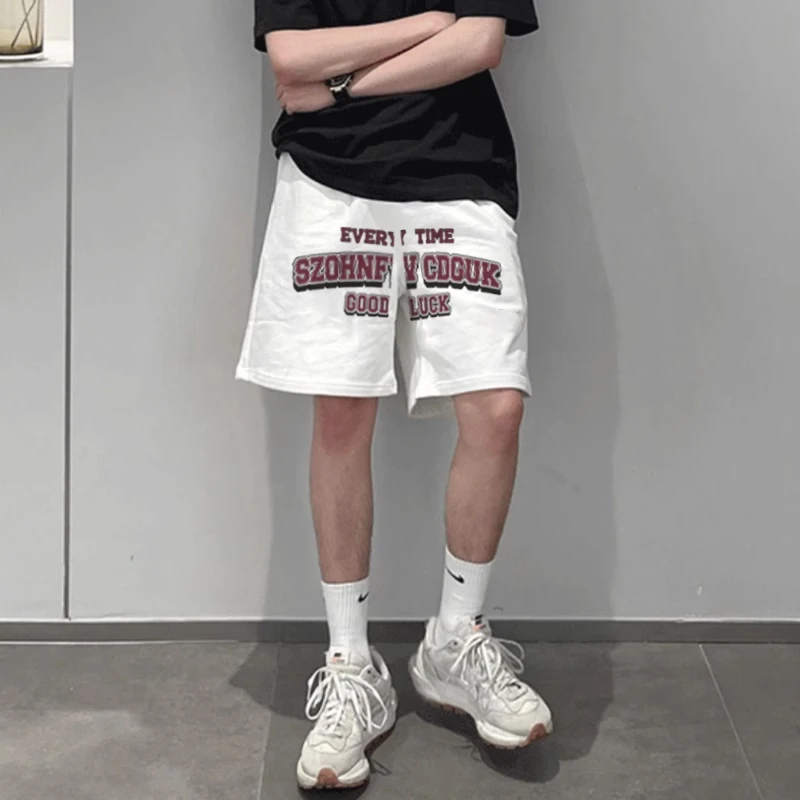 美式休闲字母印花抽绳运动短裤男夏季潮牌百搭宽松情侣直筒五分裤