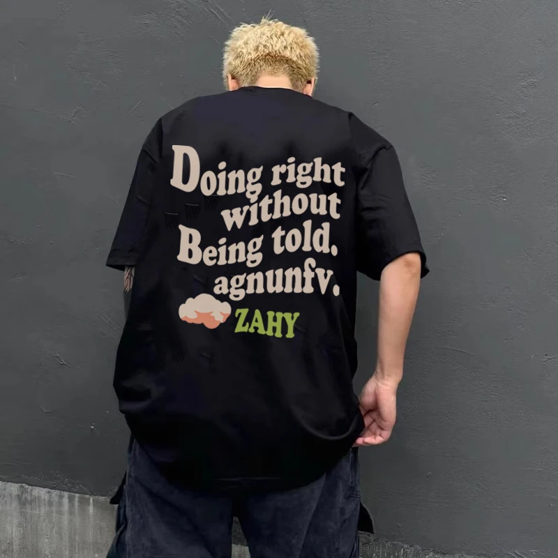 美式潮牌设计感百搭字母印花短袖t恤男夏季高街嘻哈休闲纯棉上衣