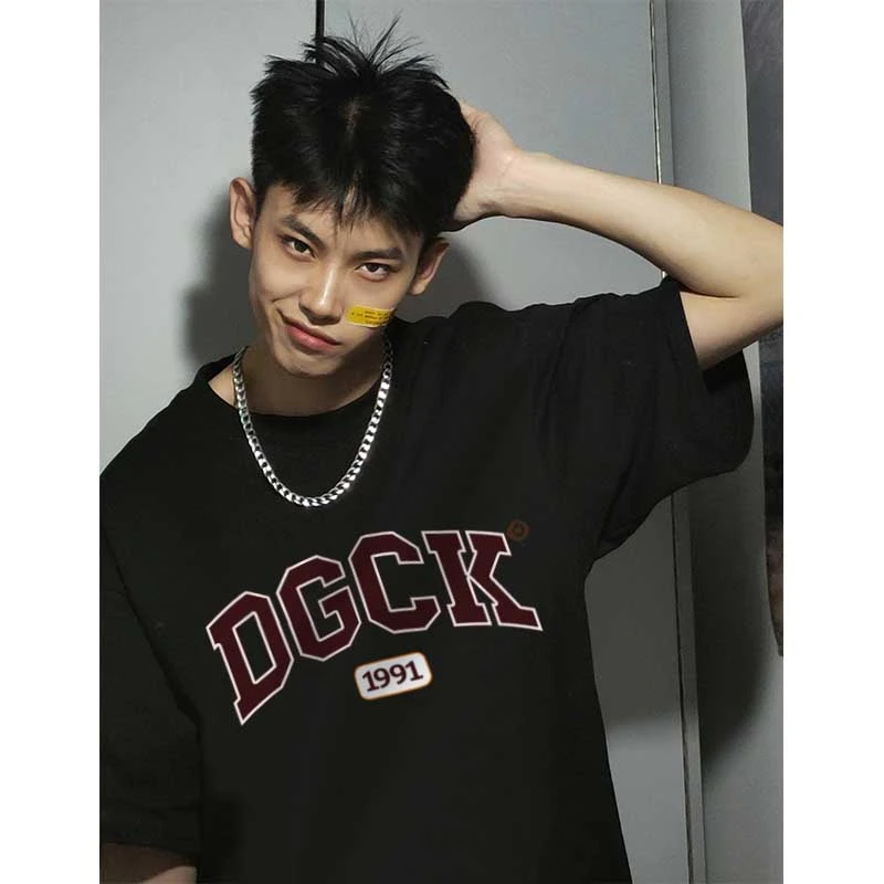 ins潮牌vintage美式字母印花棉纯T恤男夏季街头港风宽松圆领短袖