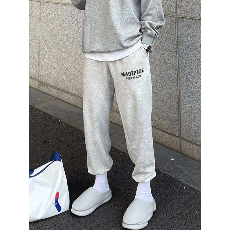 美式vibe高街字母印花束脚运动卫裤男秋季潮牌百搭宽松休闲直筒裤