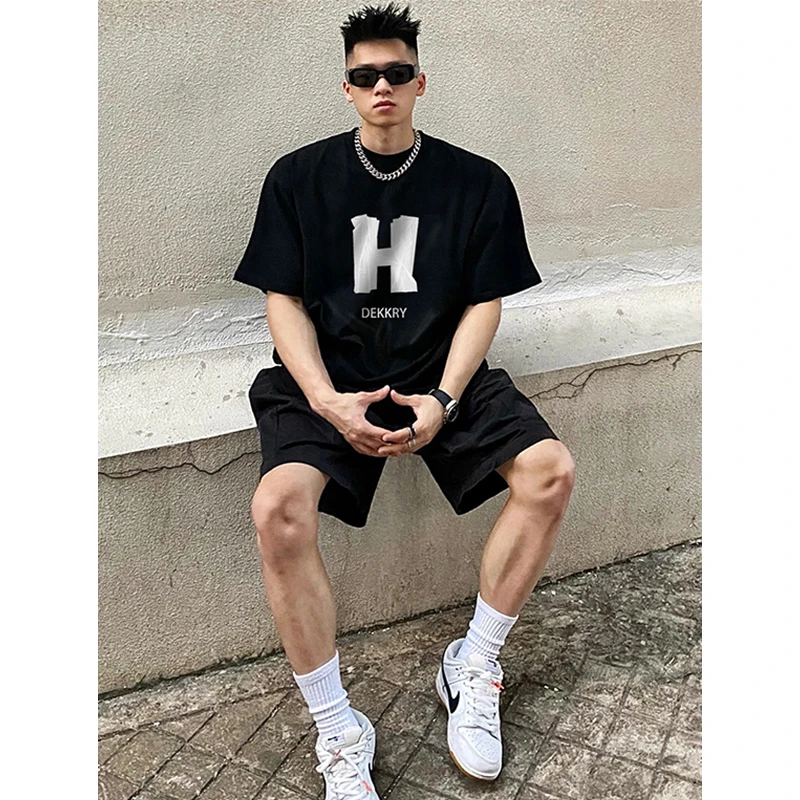 美式潮牌重磅黑色字母印花短袖T恤男早春cityboy棉纯打底衫上衣