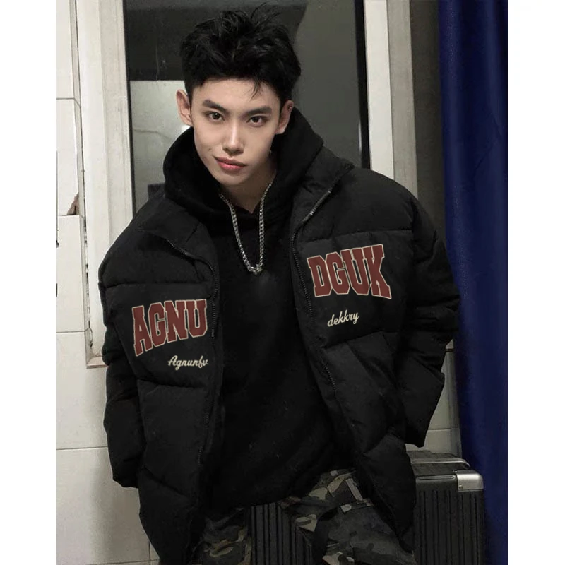 国潮牌字母印花立领棉服外套男冬季加厚保暖百搭宽松休闲情侣棉衣