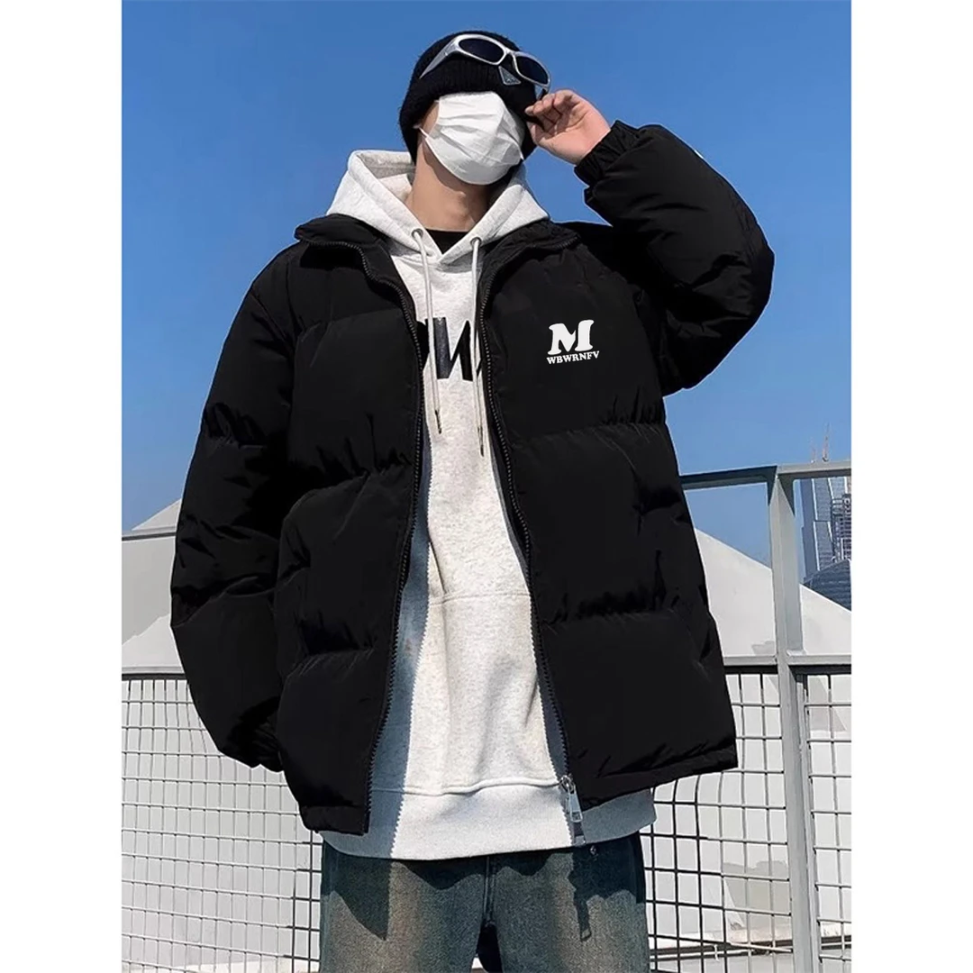 美式街头风字母M印花棉服外套男冬季潮流百搭宽松加厚拉链面包服