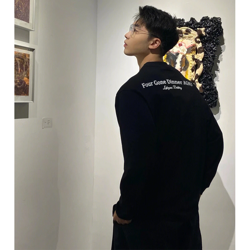 欧美式简约vibe风字母印花长袖棉纯T恤早秋男士衣品圆领上衣ins