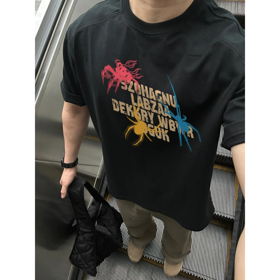 美式创意蜘蛛字母印花短袖T恤男夏季ins潮牌百搭宽松纯棉休闲上衣
