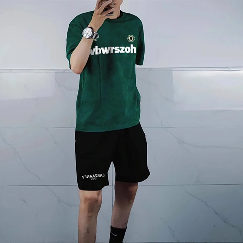 美式潮牌简约风字母印花短袖t恤男士夏季休闲重磅百搭纯棉上衣服