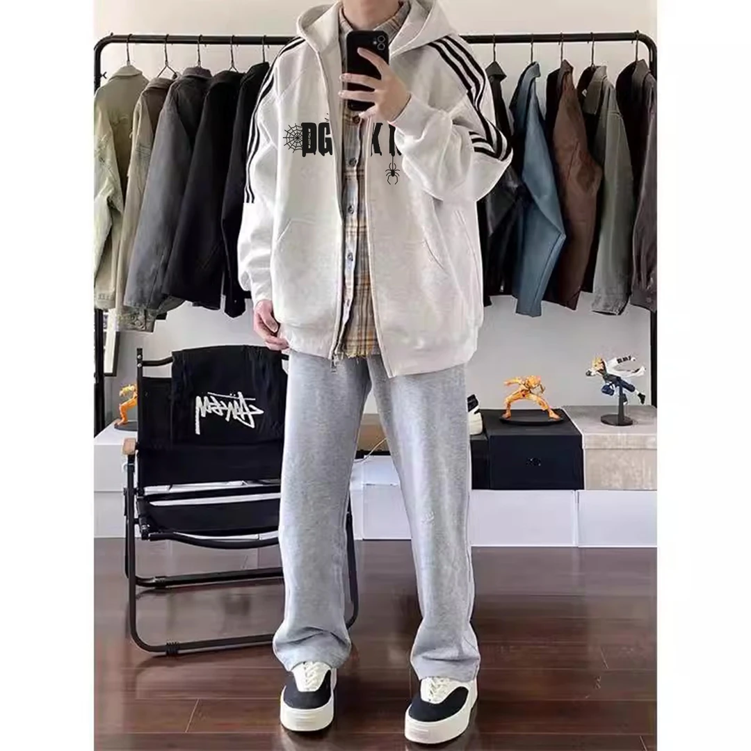 美式ins暗黑系潮牌蜘蛛印花开衫卫衣男秋季高街休闲拉链连帽外套