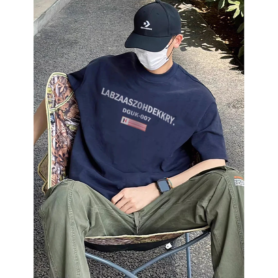 ins潮牌简约休闲字母印花短袖t恤男夏季百搭宽松重磅棉纯圆领上衣