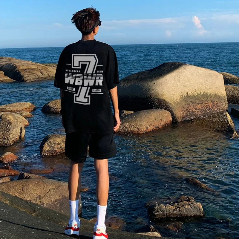 春夏ins美式街头风棉纯短袖T恤男装潮牌创意字母印花百搭休闲衫女