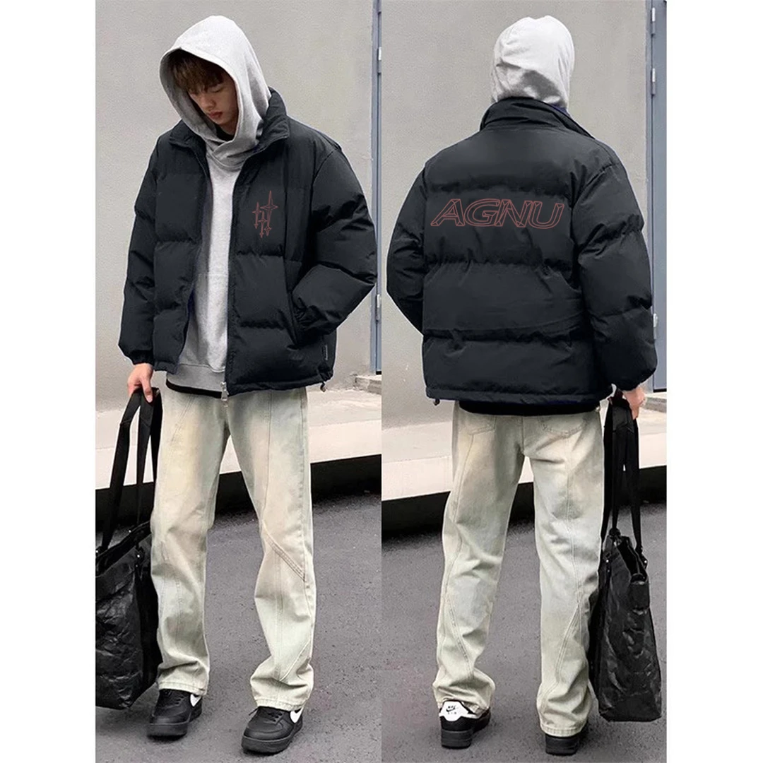 oversize美式潮牌痞帅字母印花男士棉服男秋冬宽松加绒保暖上衣