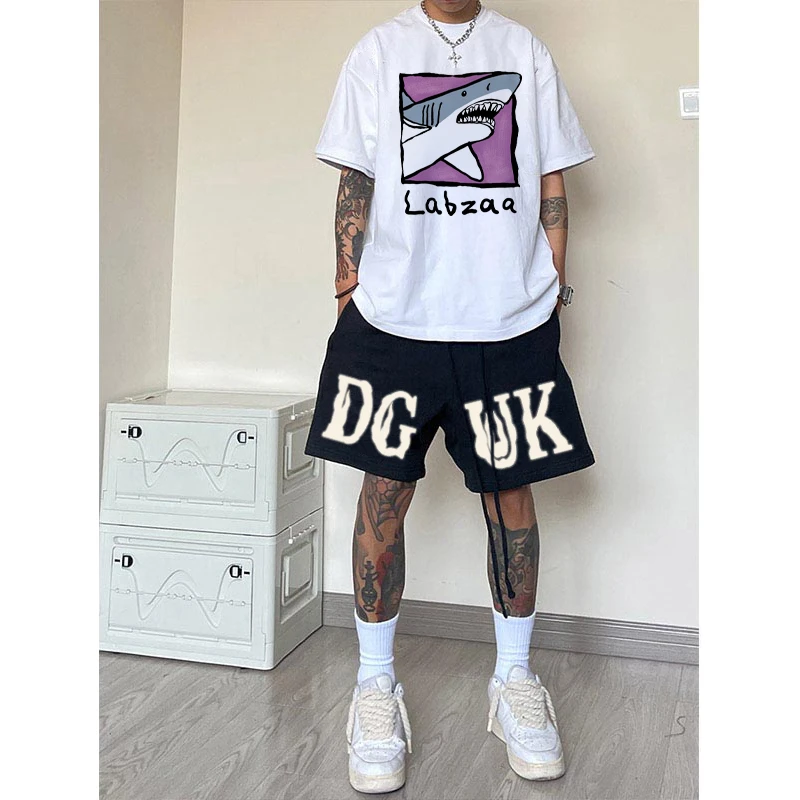 美式痞帅hiphop街头抽绳运动短裤男夏季新款宽松直筒字母五分裤子