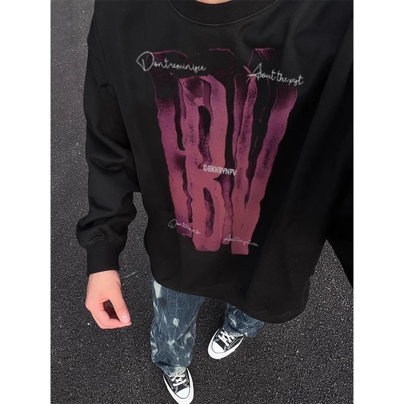 美式街头创意字母印花长袖t恤男秋季个性复古休闲重磅纯棉打底衫