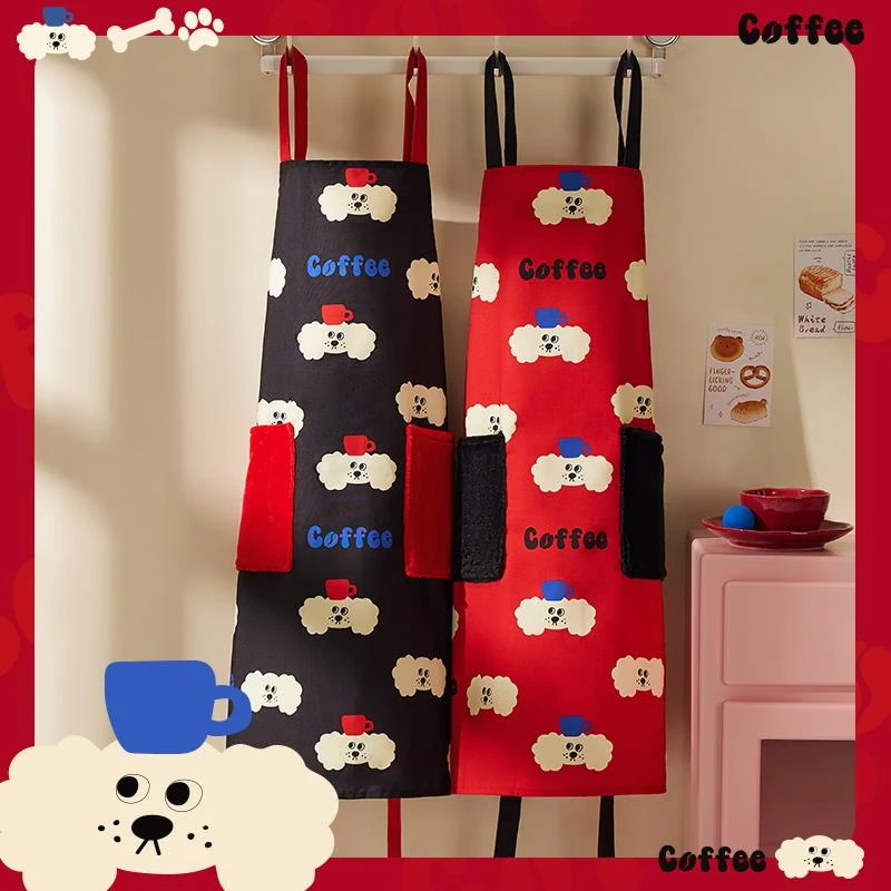 做饭围裙厨房家用2024新款网红咖啡狗防水防油餐饮适用围腰工作服