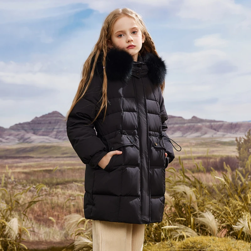 断码清仓女童羽绒服洋气女孩儿童中长款冬季大毛领加厚保暖童装
