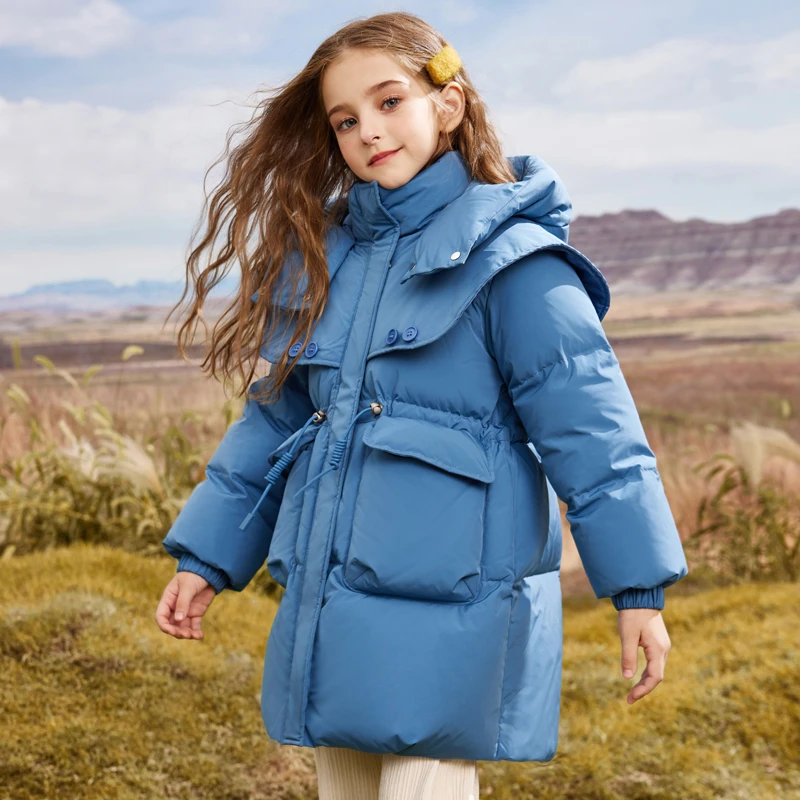 女童羽绒服2023冬季新款韩版儿童中大童加厚冬装90白鸭绒连帽外套