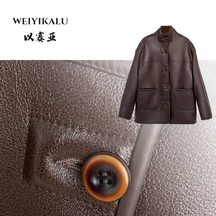 以赛亚 香醇咖啡 25年新款LMT复古百搭两面穿皮毛一体外套 8106