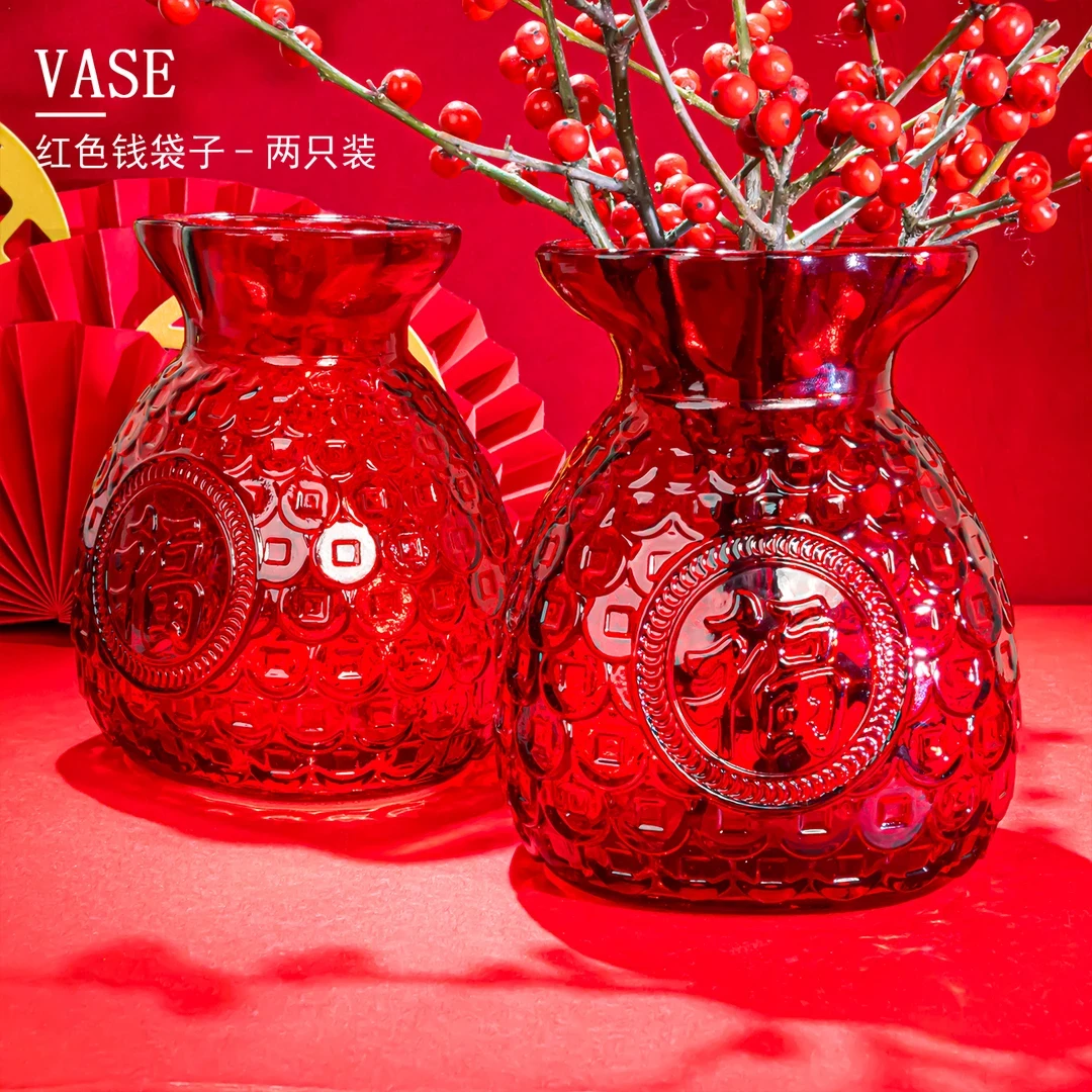 [爆款两个装]中式喜庆高档红色小福袋花瓶摆件家居客厅装饰品J648