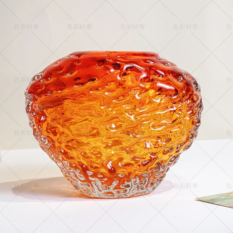 K670轻奢琥珀色水晶玻璃花瓶居家装饰摆件客厅插花器