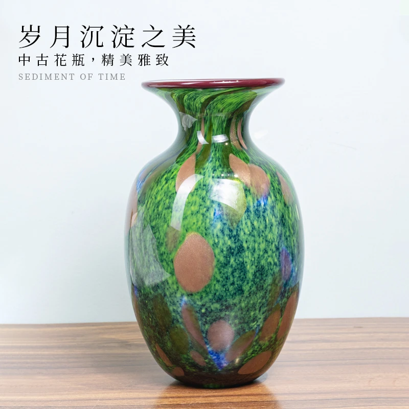 [豆豆]H713复古中式绿色鎏金插花落地花瓶时尚花卉装饰花器装饰