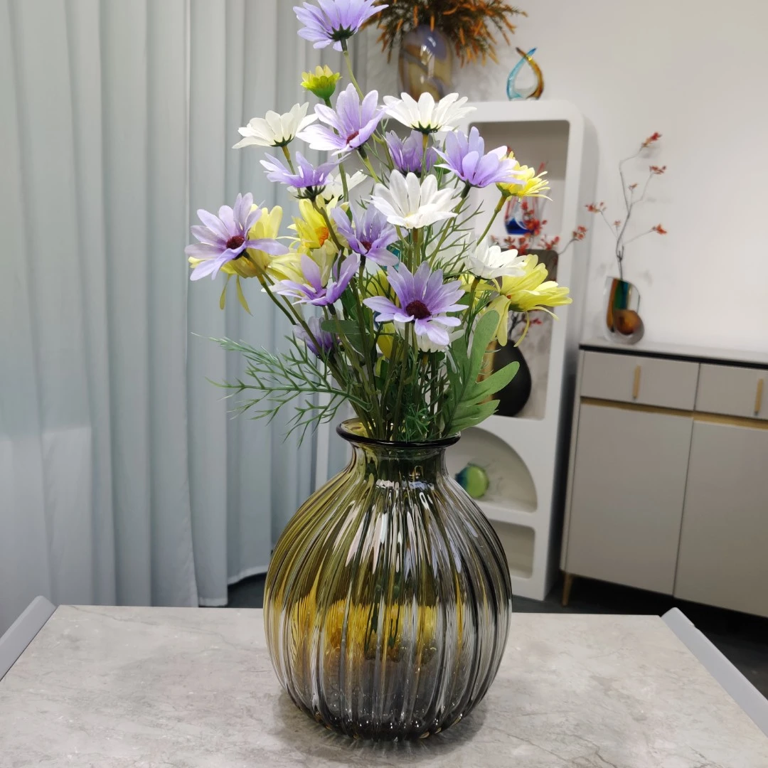 [豆豆]A550 时尚简约大肚琥珀色拼接琉璃花瓶花卉插花装饰花器