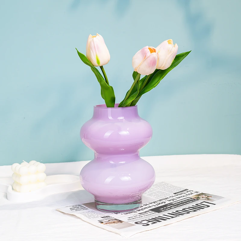[豆豆]Z043葫芦紫色型琉璃花瓶琉璃插花客厅餐桌紫色艺术摆件