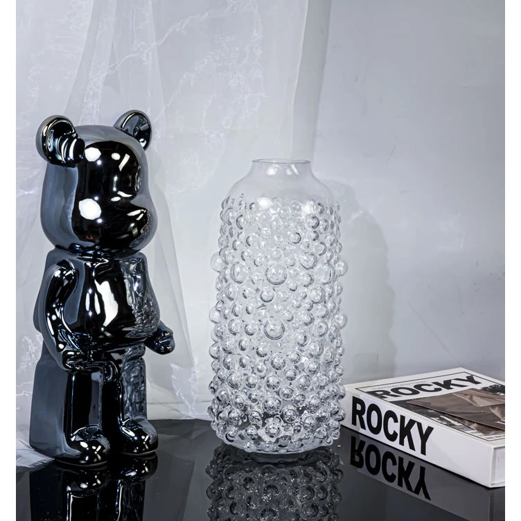 J784欧式大号美巢透明气泡圆口玻璃花瓶家用创意琉璃摆件
