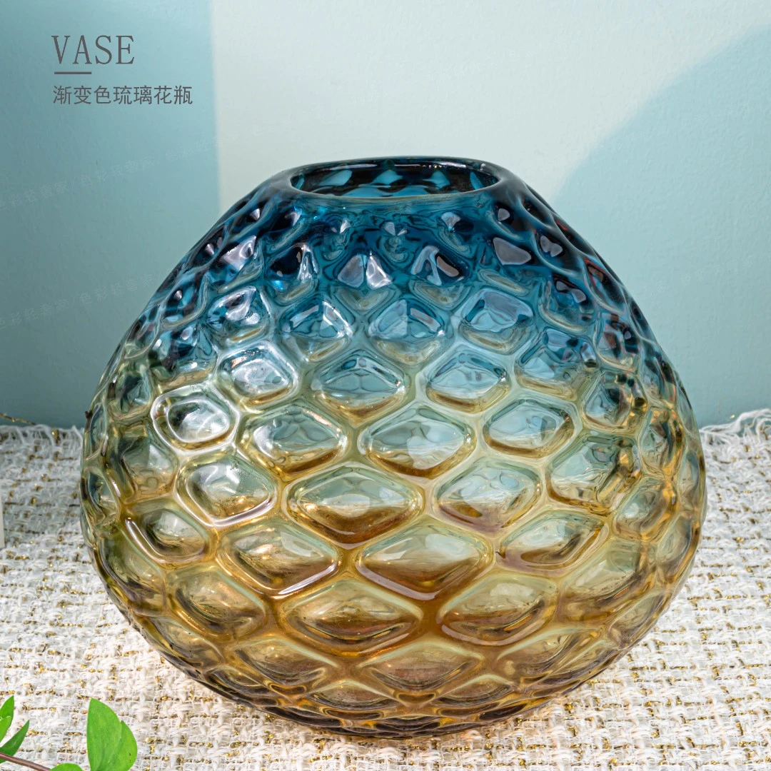 F724【轻奢】Z2-欧式轻奢简约渐变色琉璃花瓶家用桌面鲜花插花花器