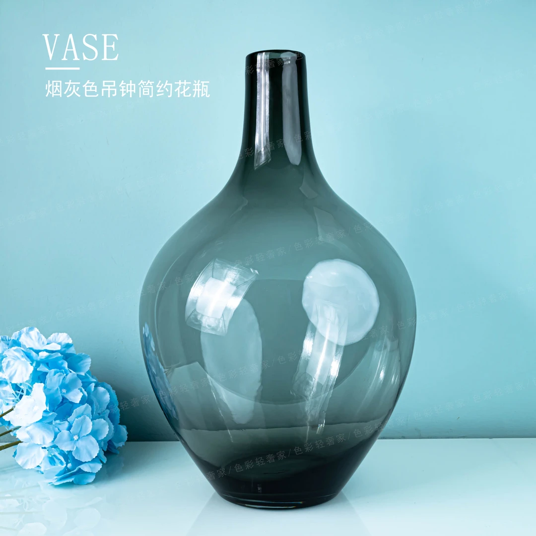 F238烟灰色吊钟插花大号落地琉璃花瓶玻璃瓶时尚简约花卉装饰花器