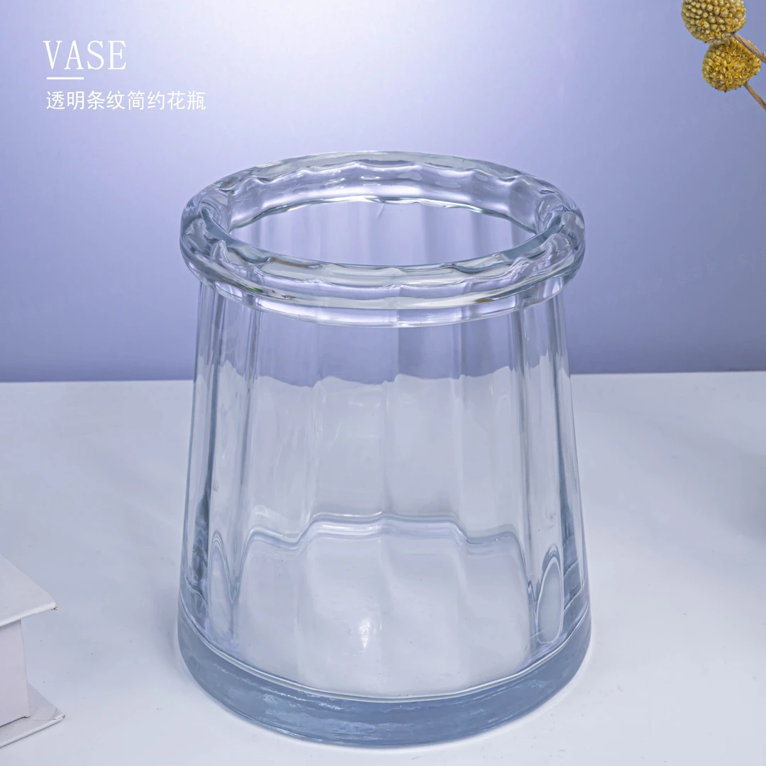 [千屿]Z2-透明条纹插花桌面琉璃花瓶时尚简约花卉装饰花器F370
