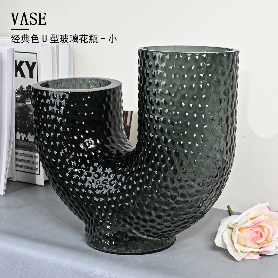 [豆豆]J525经典轻奢简约深灰色U形客厅桌面摆件绿植花瓶