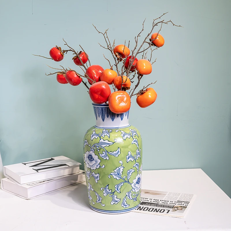 K090绿色陶瓷花瓶时尚复古简约插花大号富贵花家居摆件工艺