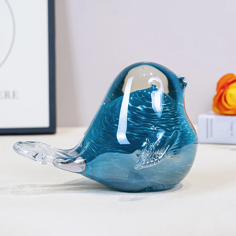 L053现代化创意琉璃玻璃小鸟居家陶瓷装饰摆件高颜值轻奢家用蓝色