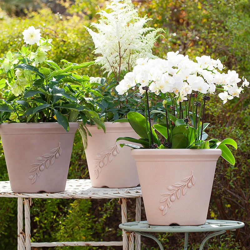 罗曼尼花仿陶工艺浮雕橄榄枝风格北欧透气花盆家用花盆