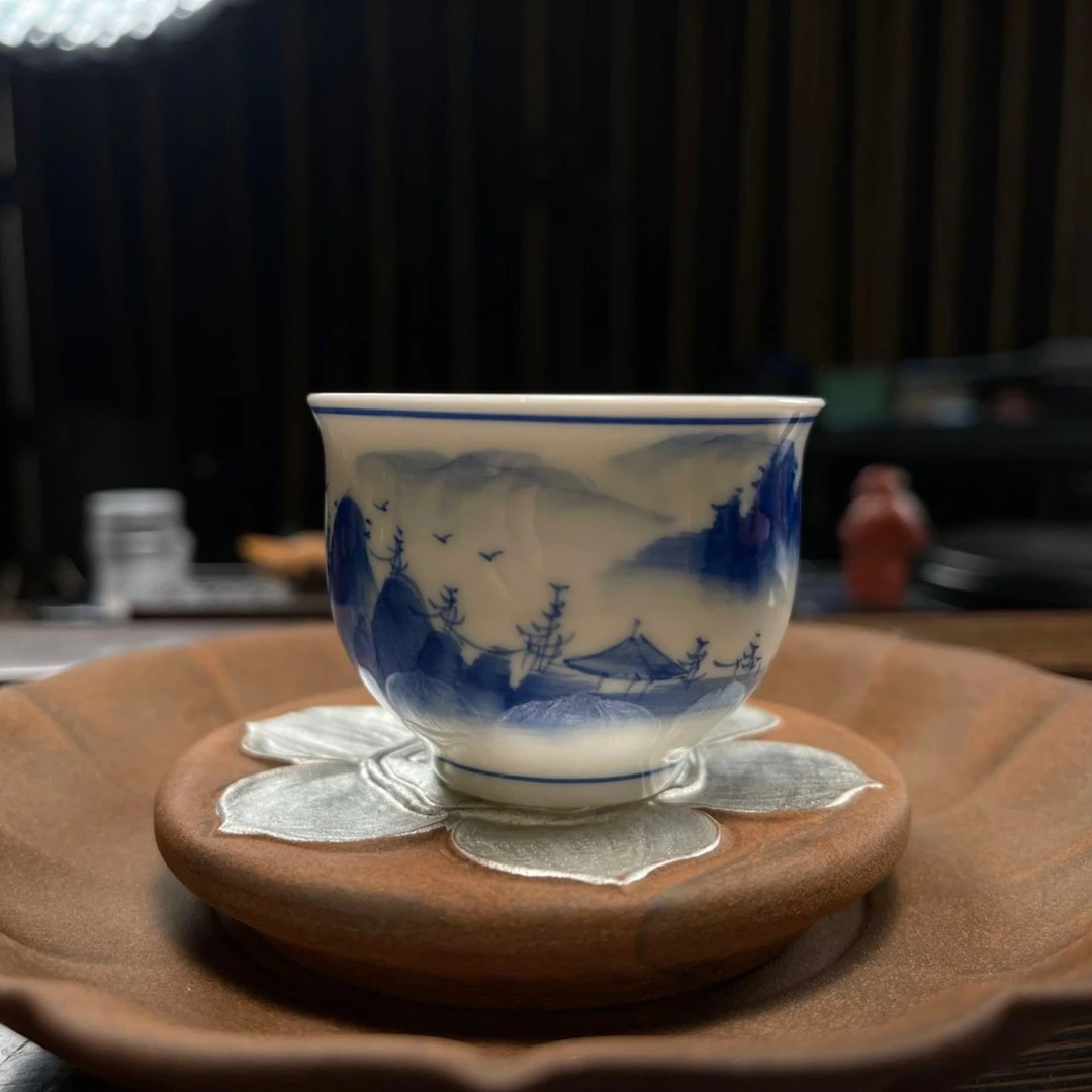 【乘风阁】白玉泥.手绘山水玉泥杯品茗杯.40cc
