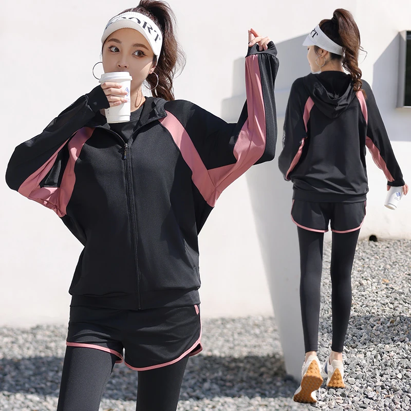 秋冬健身服长袖女大码胖mm户外跑步瑜伽普拉提运动套装新款拉链