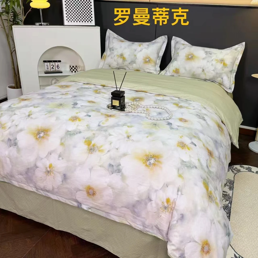 100支高端莱赛尔纯棉数码印花标准四件套轻奢床上用品【罗曼蒂克】