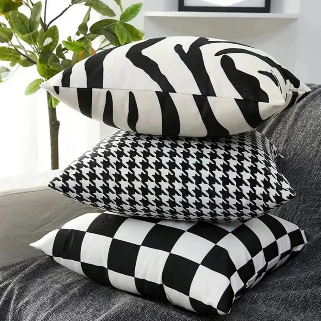 (小玲专享60*60）荷兰绒天鹅绒抱枕沙发轻奢高级斑马纯色现代靠枕