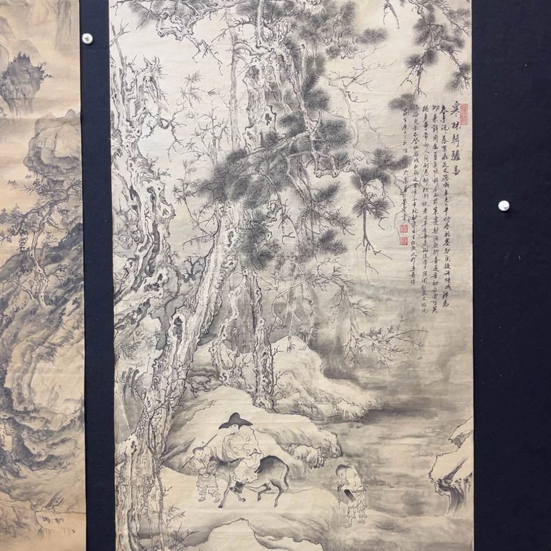 绘画佩**父寒林骑驴 仿古山水 手绘禅意
