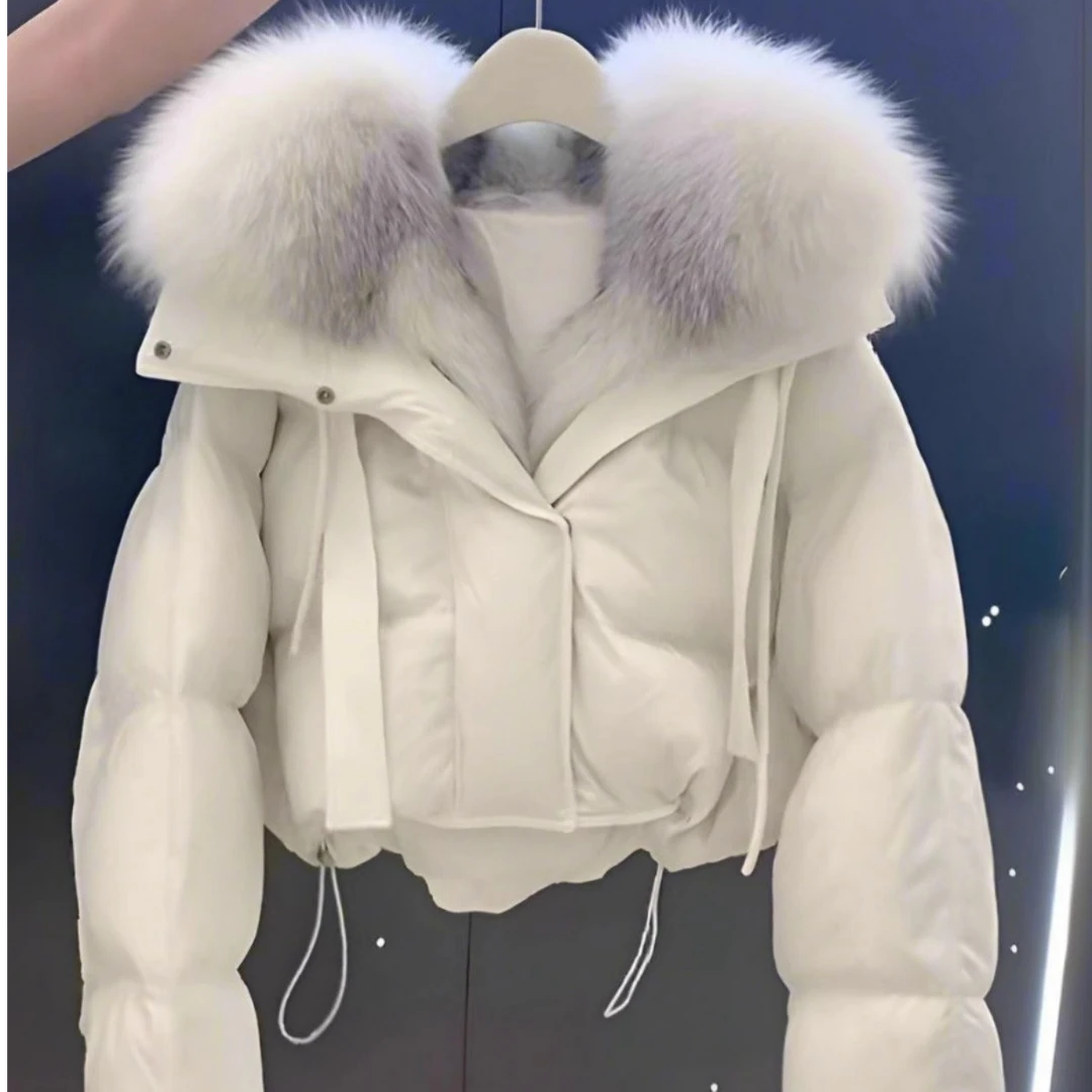 白色短款羽绒服女洋气加厚保暖时尚可拆卸大毛领冬季新款爆款外套